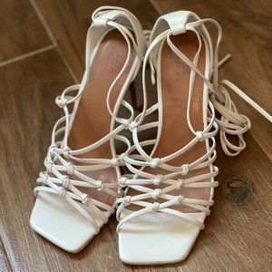 ASOS Design Wide Fit Wallace knotted high heel sandals in white